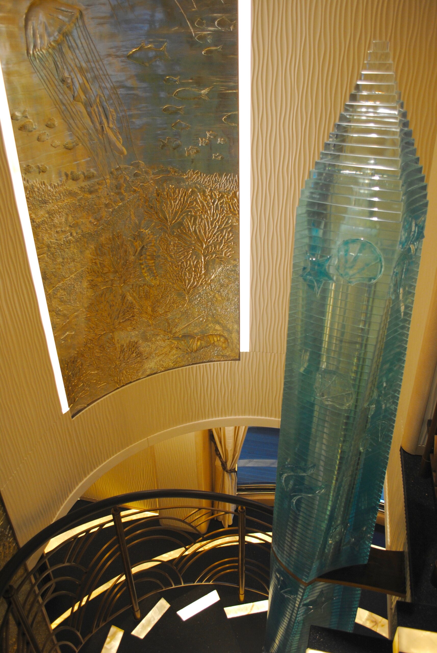 Scorpion stairwell glass sculpture